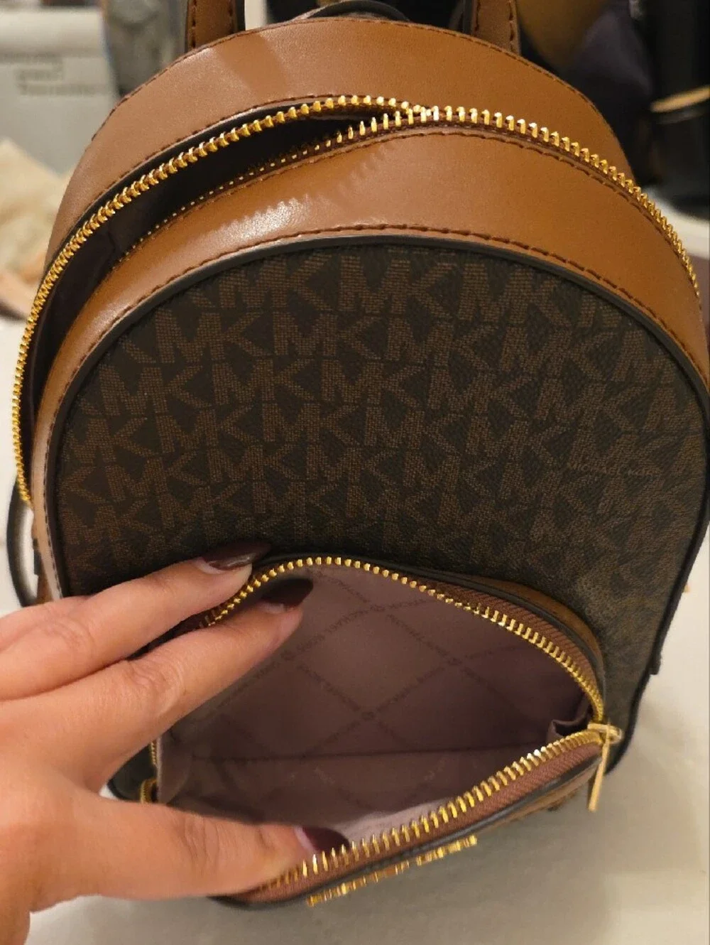 Michael Kors Brown Logo Mini Convertible Backpack with Tan Trim
